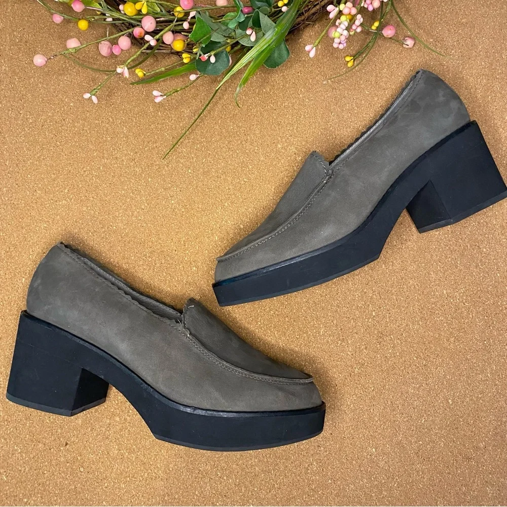 EILEEN FISHER HARRIA LOAFERS BLOCK CHUNKY PLATFORM HEELS SIZE 8.5
